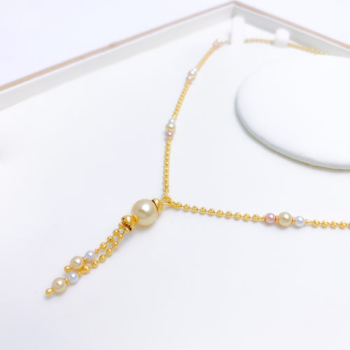 Chic Yellow Pearl Drop 22k Gold Necklace