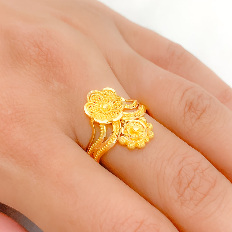 Unique Floral Adorned 22k Gold Ring