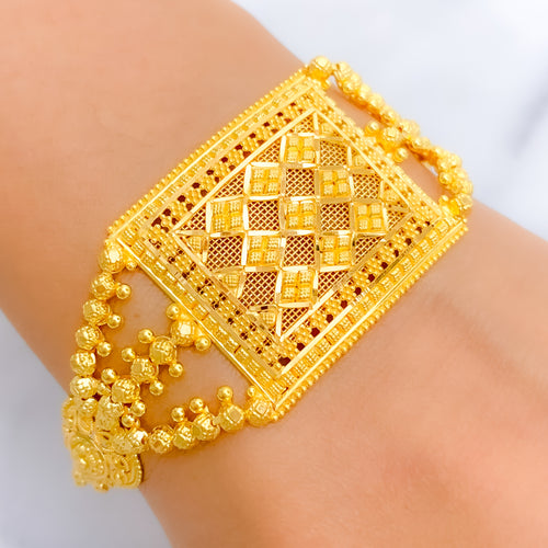 Fancy Netted Rectangular 22k Gold Bracelet