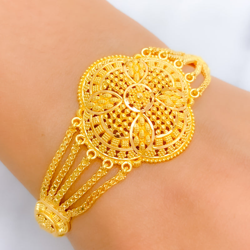 Ornate Flower Accented 22k Gold Bracelet