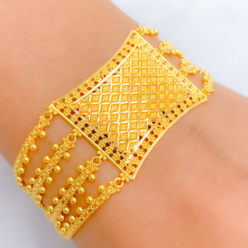 Posh Beaded Rectangle 22k Gold Bracelet