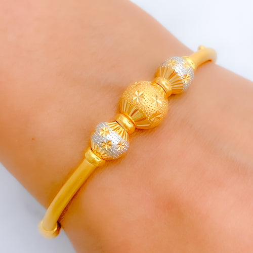 Accented Alternating Bead Bangle 22k Gold Bracelet