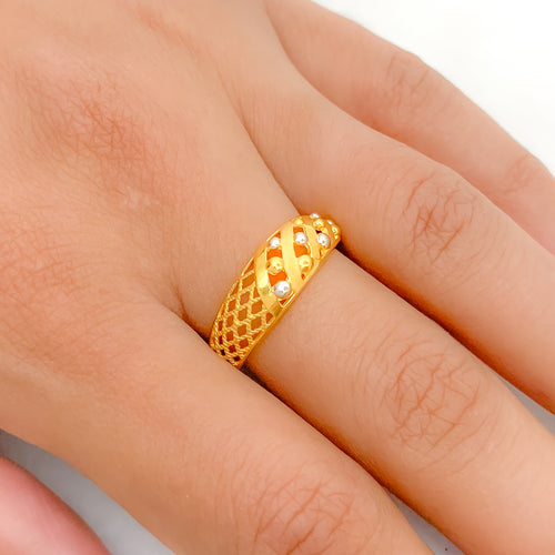 Dressy Beaded 22k Gold Ring