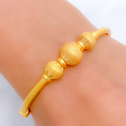 Graceful Three Bead Bangle 22k Gold Bracelet