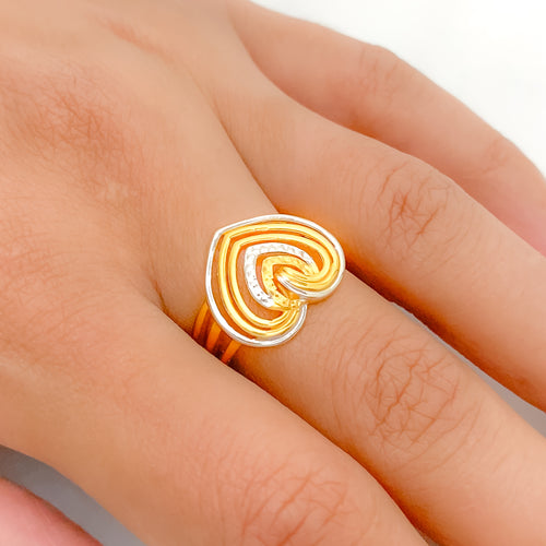 Modern Two-Tone Heart 22k Gold Ring