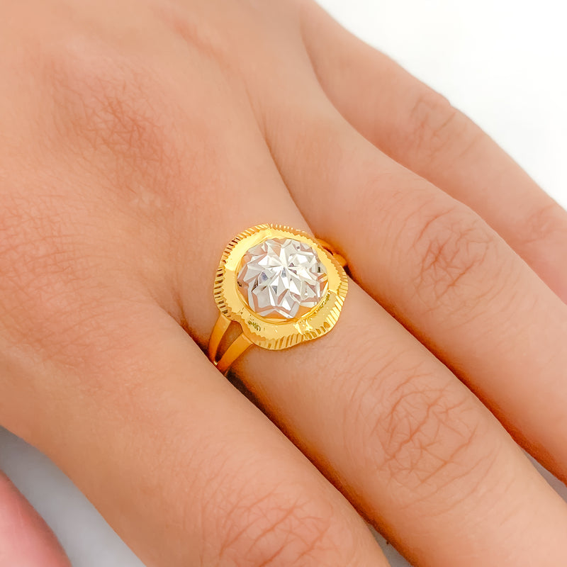 Classy Two-Tone Dome 22k Gold Ring