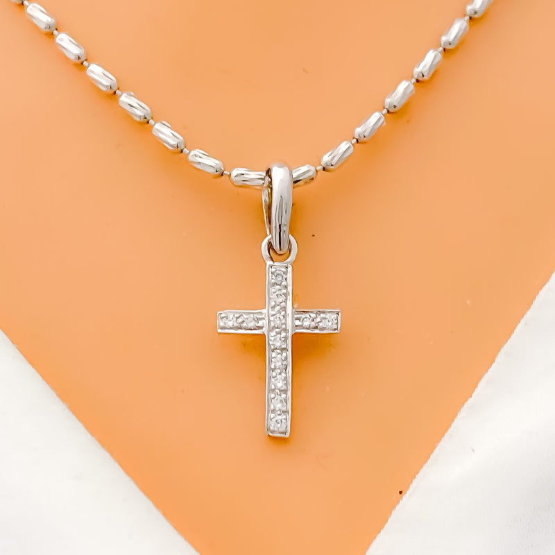 Petite White Gold Diamond Cross Pendant