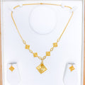 Contemporary Geometric 22k Gold CZ Necklace Set