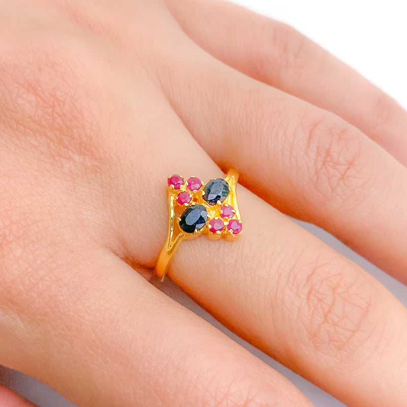 Charming Sapphire + Ruby Ring