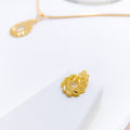 Delicate Asymmetrical Gold Leaf 22k Gold Pendant Set