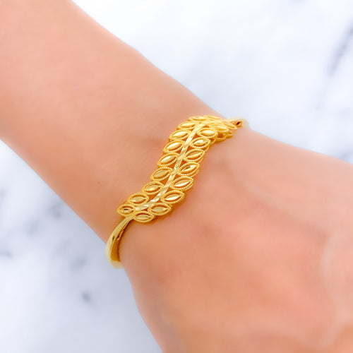 Trendy Curved Leaf Bangle 22k Gold Bracelet