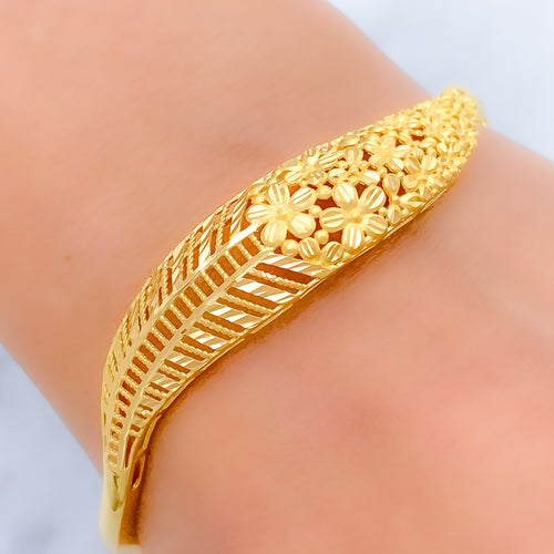 Unique Flower Cluster Bangle 22k Gold Bracelet