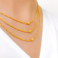 Sophisticated Three Chain 22k Gold Necklace Set