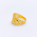Leaf Accented 22k Gold Wide Ring