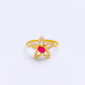 Beautiful Open Flower CZ 22k Gold Ring