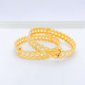 Elegant Leaf Accented 22k Gold Bangle Pair