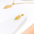 Unique Leaf Accented Pendant 22k Gold Set