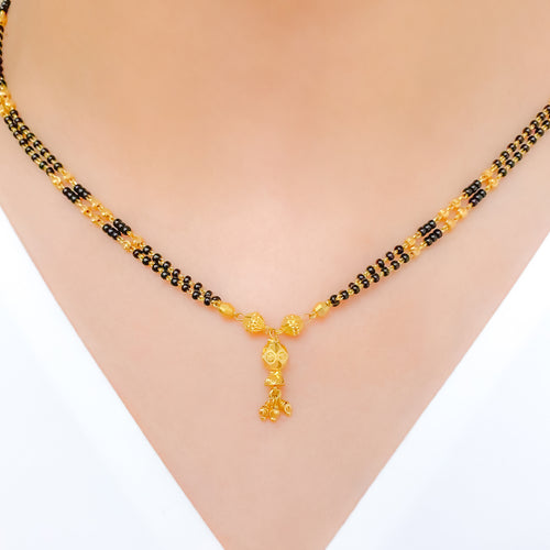 Dainty Hanging Black Bead 22k Gold Necklace