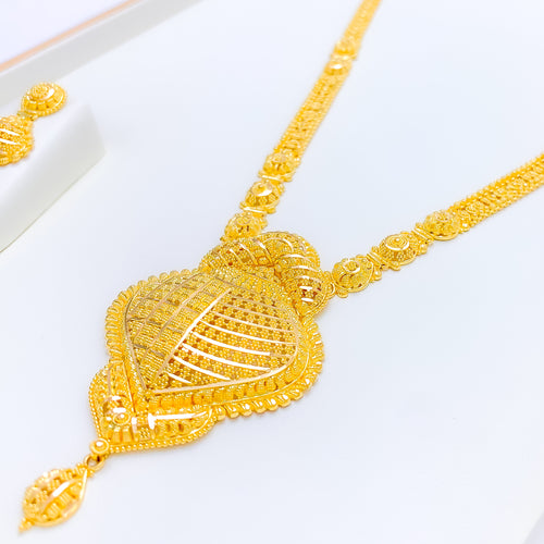 Classic Upscale Long Necklace 22k Gold Set