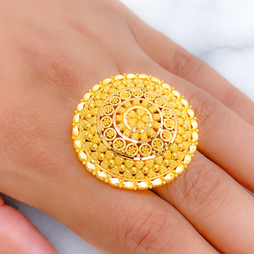 Tasteful Heart Adorned 22k Gold Dome Ring