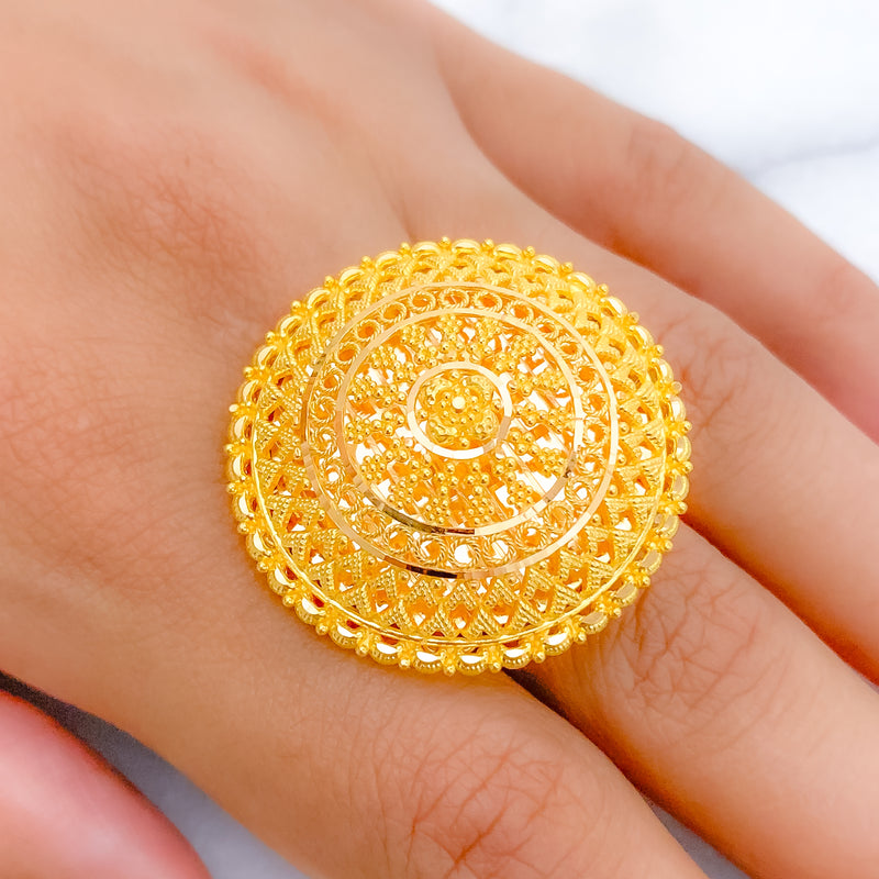 Decorative Reflective 22k Gold Dome Ring