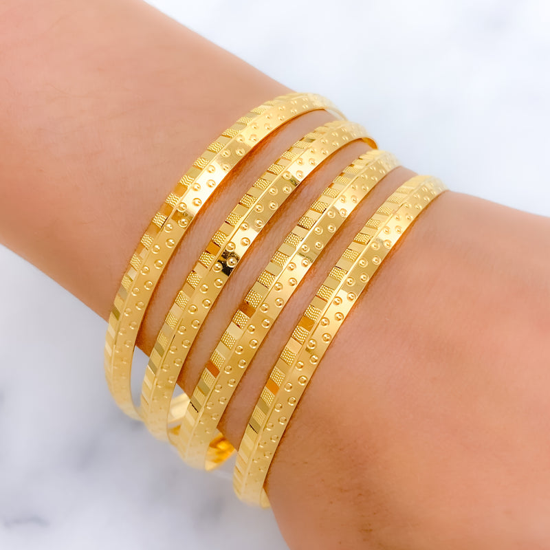 Dotted Yellow Gold Machine 22k Gold Bangles