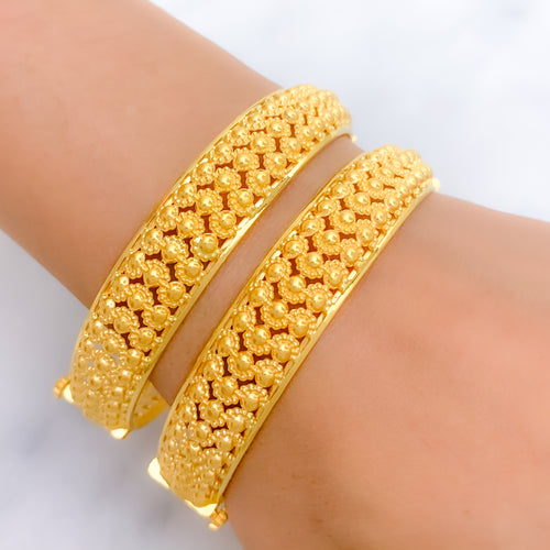 Ornate Beaded 22k Gold Bangle Pair