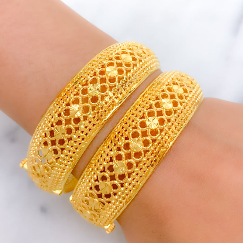 Contemporary Flower 22k Gold Bangles