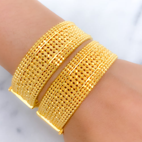 Lavish Beaded Screw 22k Gold Bangles