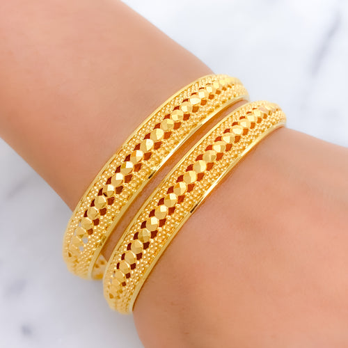 Fancy Refined Slender 22k Gold Bangles