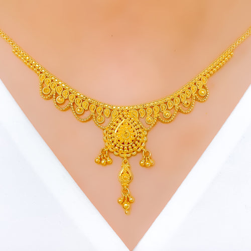 Classic Draped Paisley 22k Gold Necklace Set