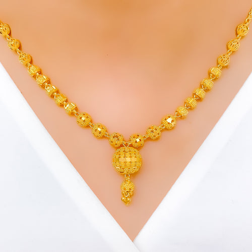 Sleek Ethereal Sphere 22k Gold Necklace Set