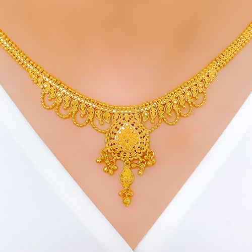 Traditional Festive Drop 22k Gold Necklace Set