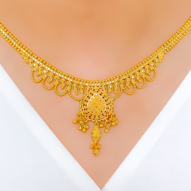 Traditional Festive Drop 22k Gold Necklace Set