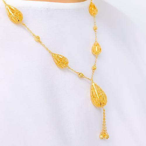 Trendy Tassel Drop 22k Gold Necklace Set