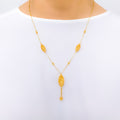 Floral Oval Drop 22k Gold Necklace Set