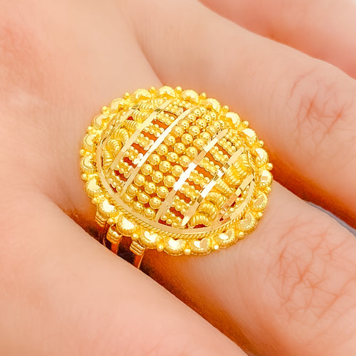 Decorative Glossy Oval Dome 22k Gold Ring