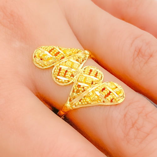 Symmetrical Twin Heart 22k Gold Ring