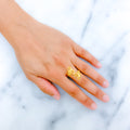 Shimmering Curved Flower 22k Gold Ring