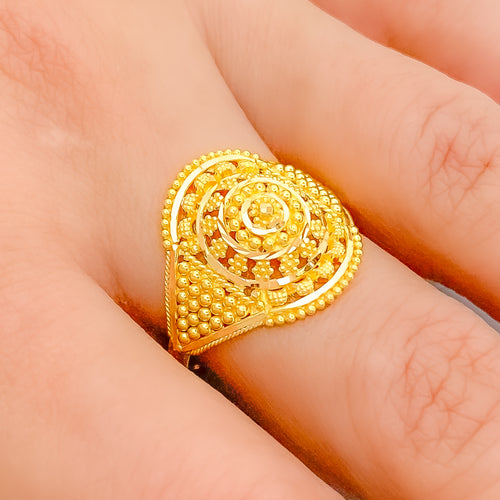 Stately Bright Beaded 22k Gold Ring