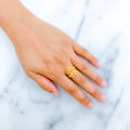 Sleek Intersecting Beaded 22k Gold Ring