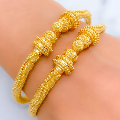 Lush Refined Bead Pipe 22k Gold Bangles