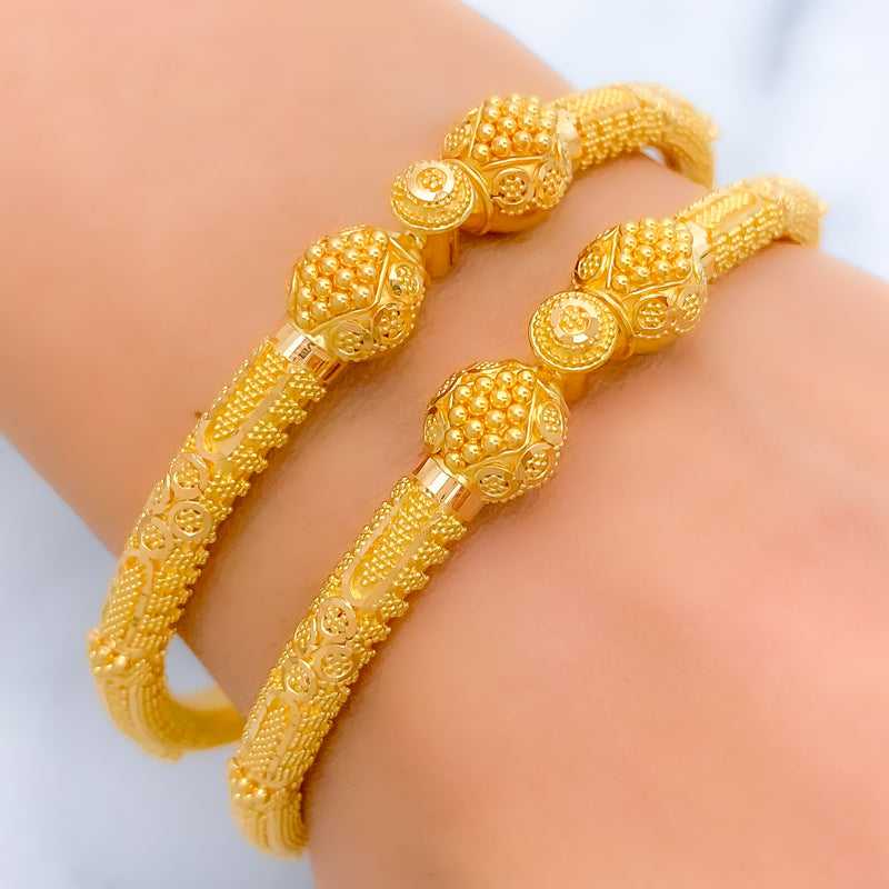 Stately Bead Work Pipe 22k Gold Bangles