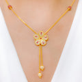 Tasteful Pink Accented CZ Petals 22k Gold Necklace