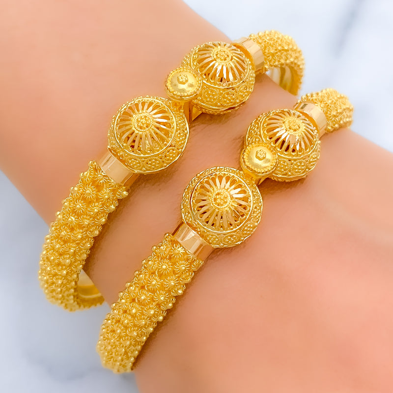 Exclusive Flower Lined Pipe 22k Gold Bangles