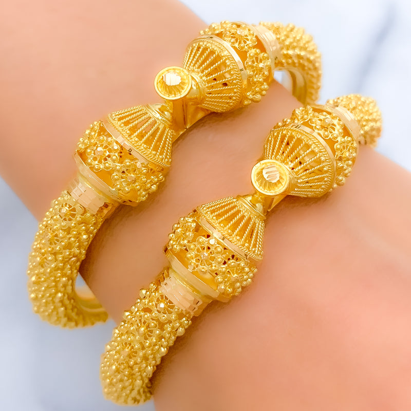 Extravagant Floral Pipe 22k Gold Bangles