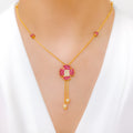 Sophisticated Pink CZ Drop 22k Gold Necklace
