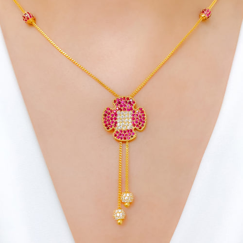 Sophisticated Pink CZ Drop 22k Gold Necklace