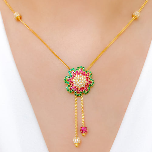 Festive Multi-Color CZ Dome 22k Gold Necklace