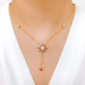 Sparkling CZ Petals Hanging 22k Gold Necklace